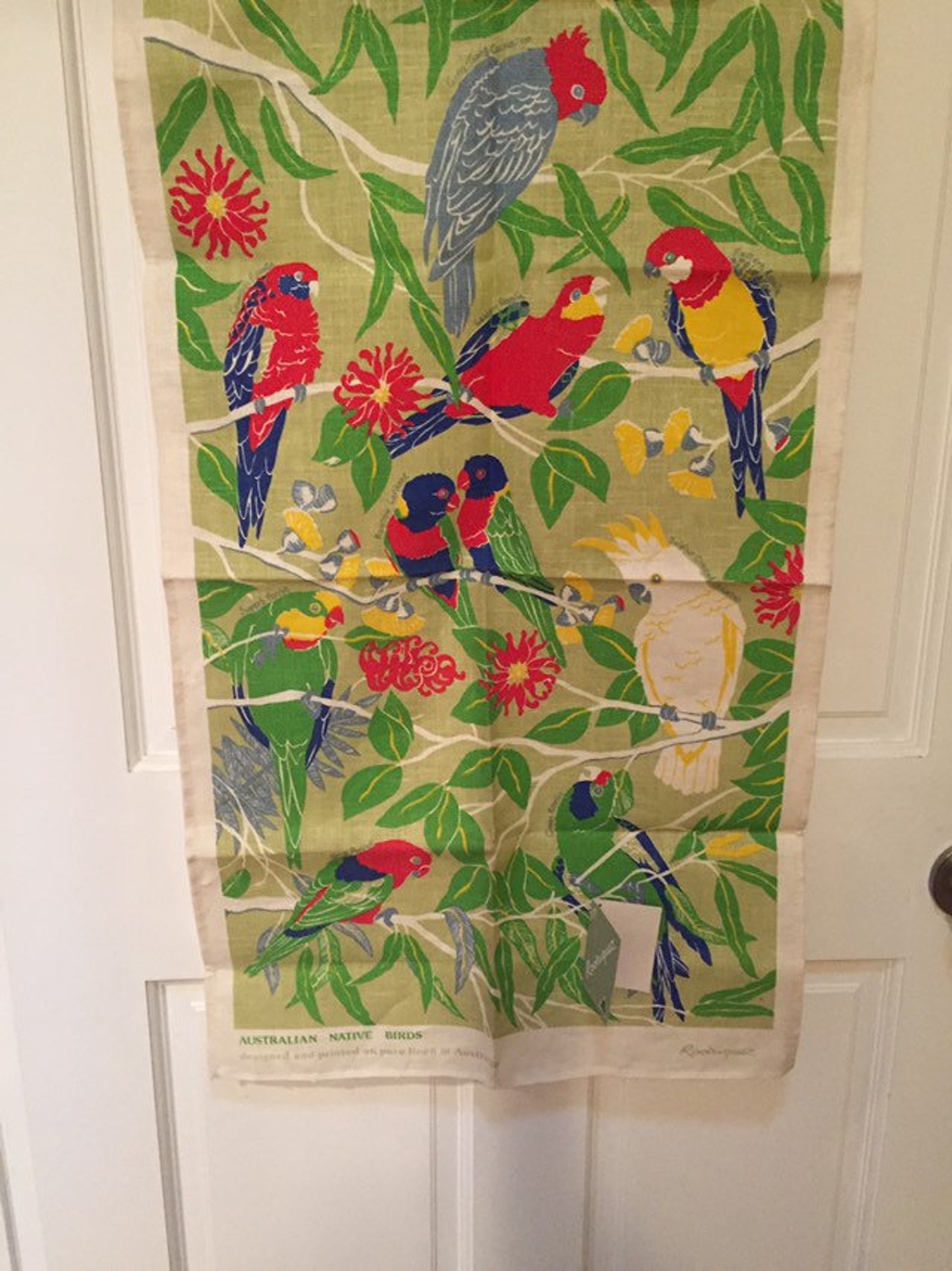 Linen Australian Birds Tea Towel Etsy