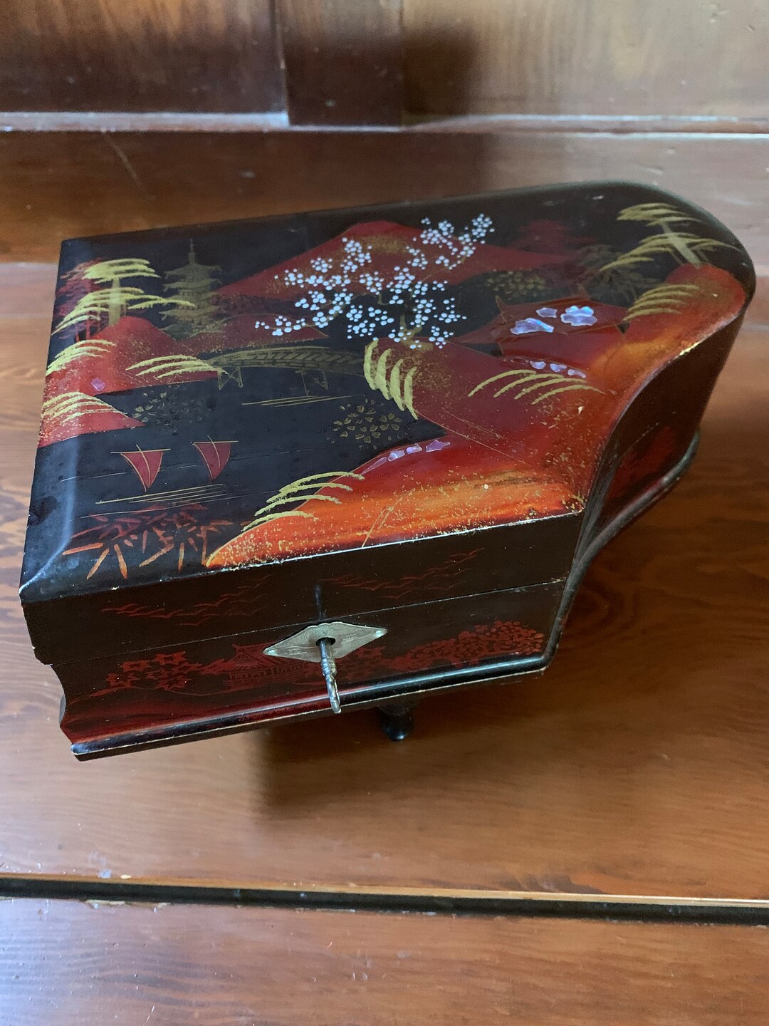 Vintage Piano Shaped Japanese Musical Jewelry Box Etsy