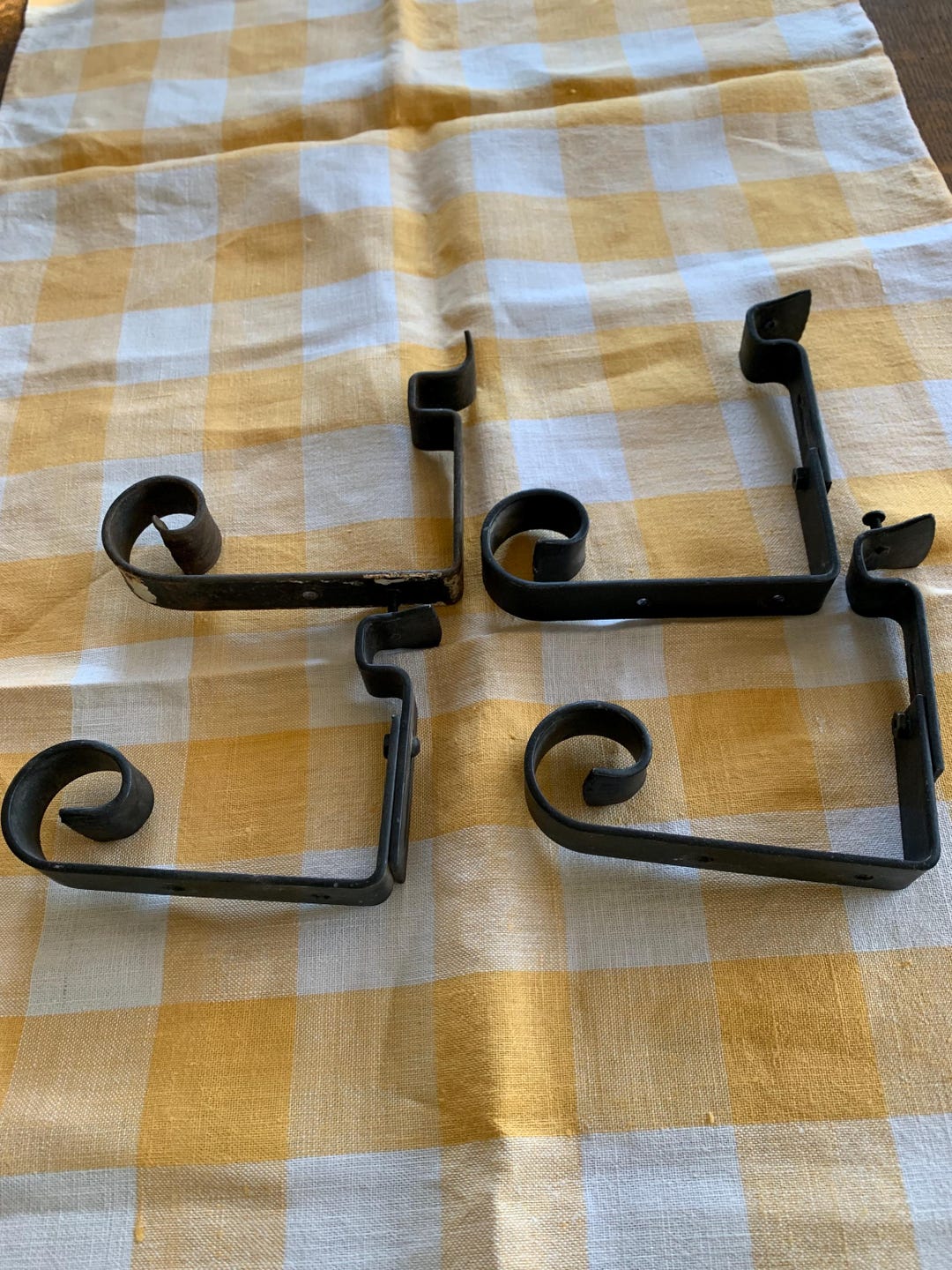 Set of 4 Cast Iron Curtain Rod Brackets Vintage Etsy