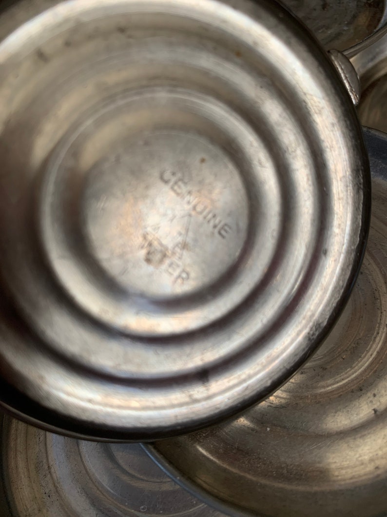 Genuine Pewter Set of 11 Coasters & Holder Vintage Etsy