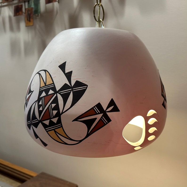 Acoma Pueblo Hanging Lamp Chandelier Fixture, Signed Free Shipping image 2