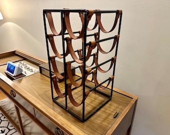 Arthur Umanoff 1950s Iron and Leather Wine Rack Free Shipping