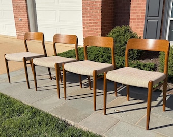 Vintage Oak J.L. Moller Model 75 Dining Chairs - Set of 4 - Made in Denmark