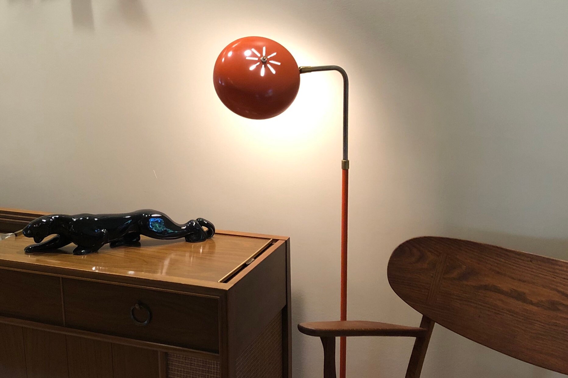 Vintage Clover Lamp Company Orange Midcentury Floor Reading Task Lamp