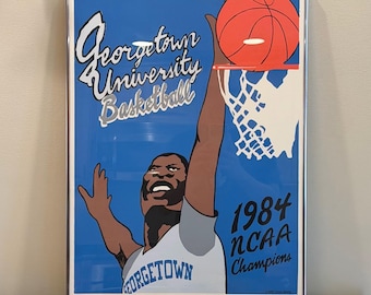 Vintage 1984 Georgetown Basketball NCAA Champions Poster Chris Simms Signed