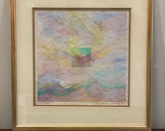 Vintage 1971 Jaime Romano Abstract Watercolor Painting Icons XI 11.25” x 10.75”