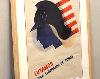 Original 1942 WWII Poster Lutamos Pela Liberdade de Todos McKnight Kauffer