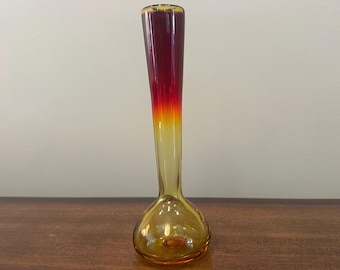 Jarrón vintage de vidrio soplado Amberina MCM de mediados de siglo