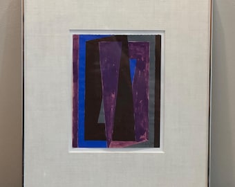 Pintura abstracta original en gouache de René Gaston Lagorre, 1975, 14,5” x 12,5”