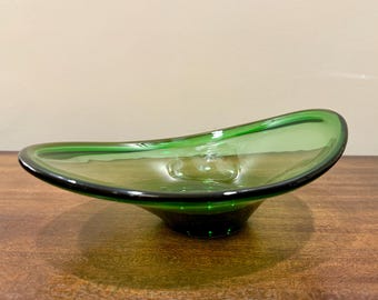 Bol de cristal verde de estilo moderno de mediados de siglo – Estilo Holmegaard 26,7 cm (10,5 pulgadas)