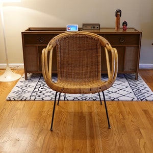 Free Shipping Vintage Mid-Century Modern Rattan & Sculpted Bamboo Hoop Chair With Iron and Brass Legs image 2