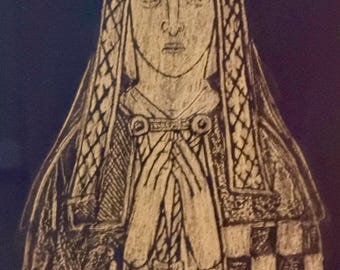 Vintage Lady Margaret de Camoys Brass Rubbing - Gold on Black - 36” x 18”