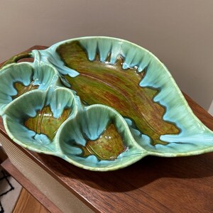 Glazed Ceramic Green Leaf MCM Ashtray, Studio Pottery Signed 1971 Free Shipping image 5