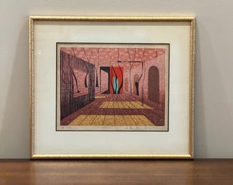 Rei Yuki Woodblock Print Courtyard 1969 Signed Limited Edition