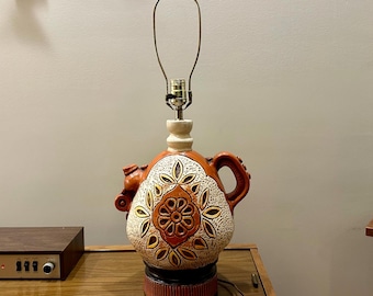 Midcentury Ceramic Table Lamp: Hot Rod Engine Theme, House of Lamps