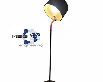 Vintage IKEA Ledet Floor Lamp: Black & Red Adjustable Modern Lighting