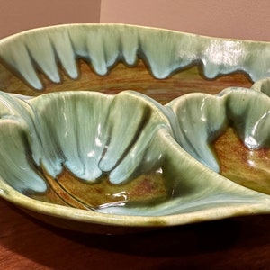 Glazed Ceramic Green Leaf MCM Ashtray, Studio Pottery Signed 1971 Free Shipping image 3