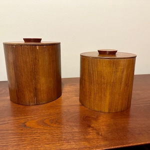 Vintage Pair of Nesting Teak Canisters / Ice Buckets, Japan - Free Shipping