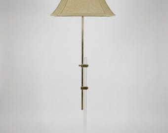 Vintage Brass and Lucite Adjustable Floor Lamp 1970s