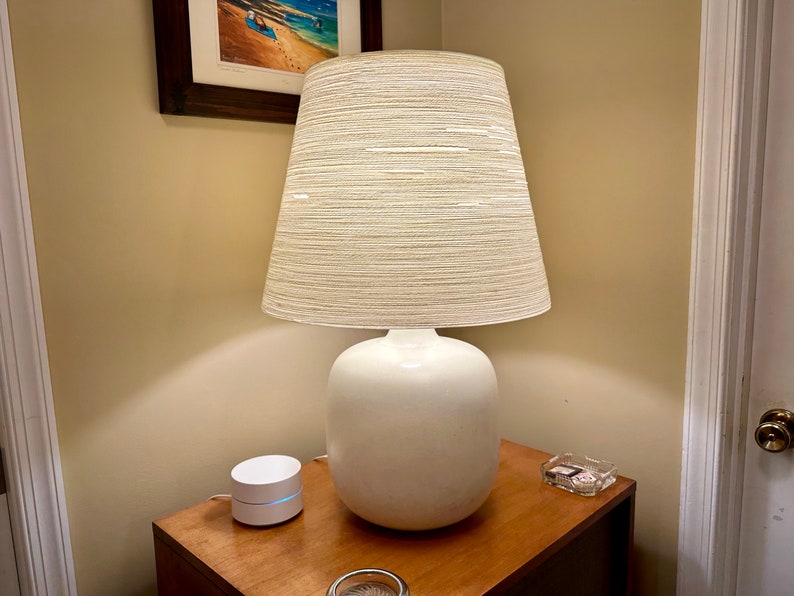 1960s Large Ceramic Lamp by Lotte and Gunnar Bostlund Original Fiberglass and Jute Shade Free Shipping image 1