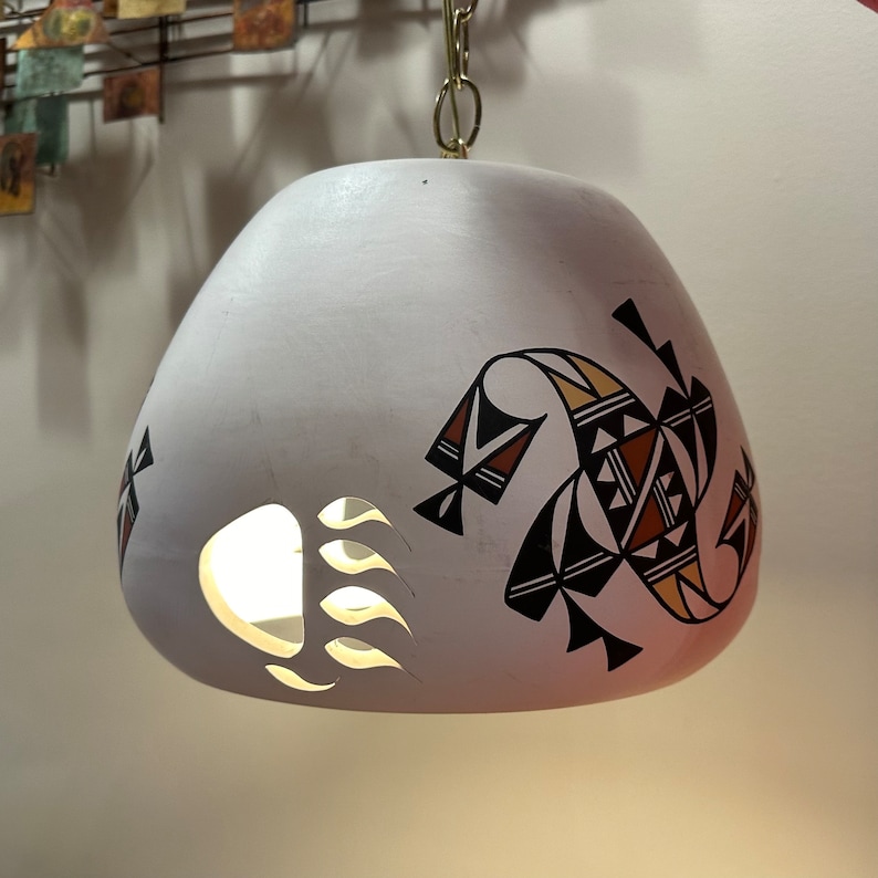 Acoma Pueblo Hanging Lamp Chandelier Fixture, Signed Free Shipping image 1