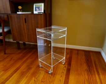 Lucite Acrylic Cart - Vintage 1970s Clear Lucite Acrylic Mid Century Modern Rolling Bar Cart Side Table - Free Shipping