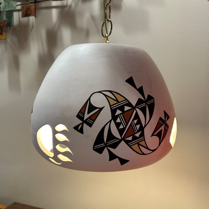 Acoma Pueblo Hanging Lamp Chandelier Fixture, Signed Free Shipping image 5