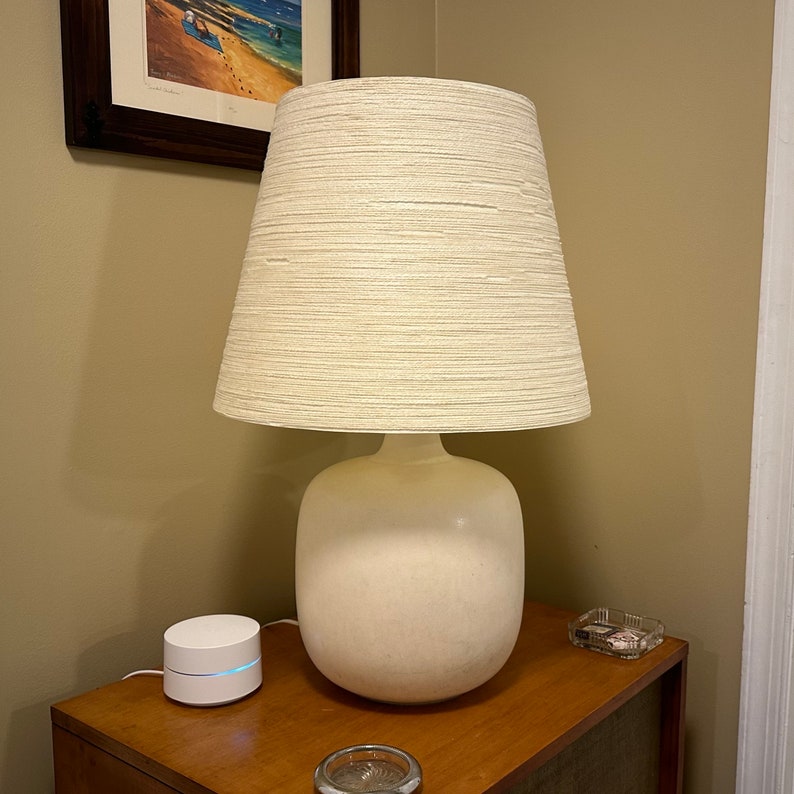 1960s Large Ceramic Lamp by Lotte and Gunnar Bostlund Original Fiberglass and Jute Shade Free Shipping image 6
