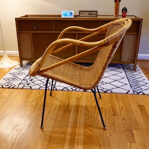 Free Shipping Vintage Mid-Century Modern Rattan & Sculpted Bamboo Hoop Chair With Iron and Brass Legs image 5