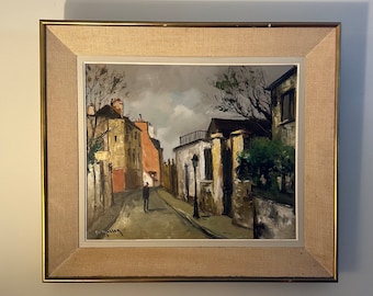 Marcel Masson Paris Street Scene Oil Painting on Canvas, Framed