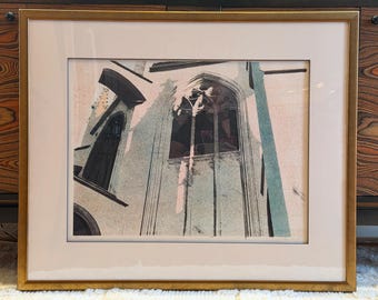 Vintage James Sundquist Gothic Architecture Lithograph - Signed, 35” x 28”