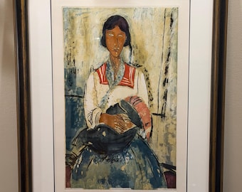 Amedeo Modigliani L'Italienne Grabado Louvre Impresión Enmarcada 30x22