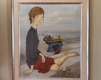 Philippe Henri Noyer Signed Oil Painting 1963 Pecheur a la Vague 31.5” x 27”