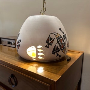 Acoma Pueblo Hanging Lamp Chandelier Fixture, Signed Free Shipping image 3