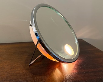 Espejo de tocador francés vintage Mirophar con iluminación, plateado, años 50