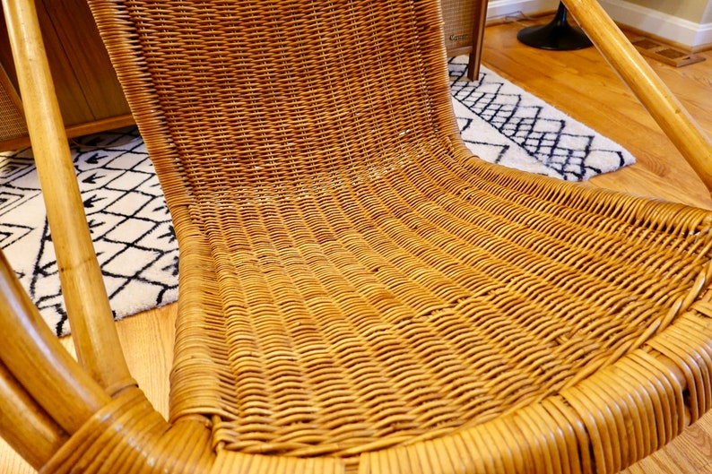 Free Shipping Vintage Mid-Century Modern Rattan & Sculpted Bamboo Hoop Chair With Iron and Brass Legs image 3