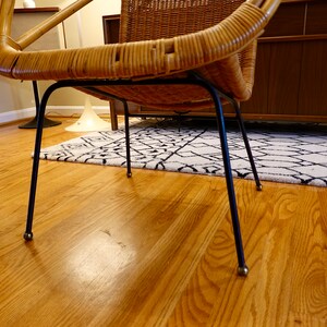 Free Shipping Vintage Mid-Century Modern Rattan & Sculpted Bamboo Hoop Chair With Iron and Brass Legs image 4