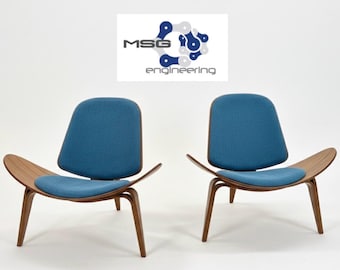 Hans Wegner CH07 Shell Chairs: Walnut & Blue, Carl Hansen MCM Pair