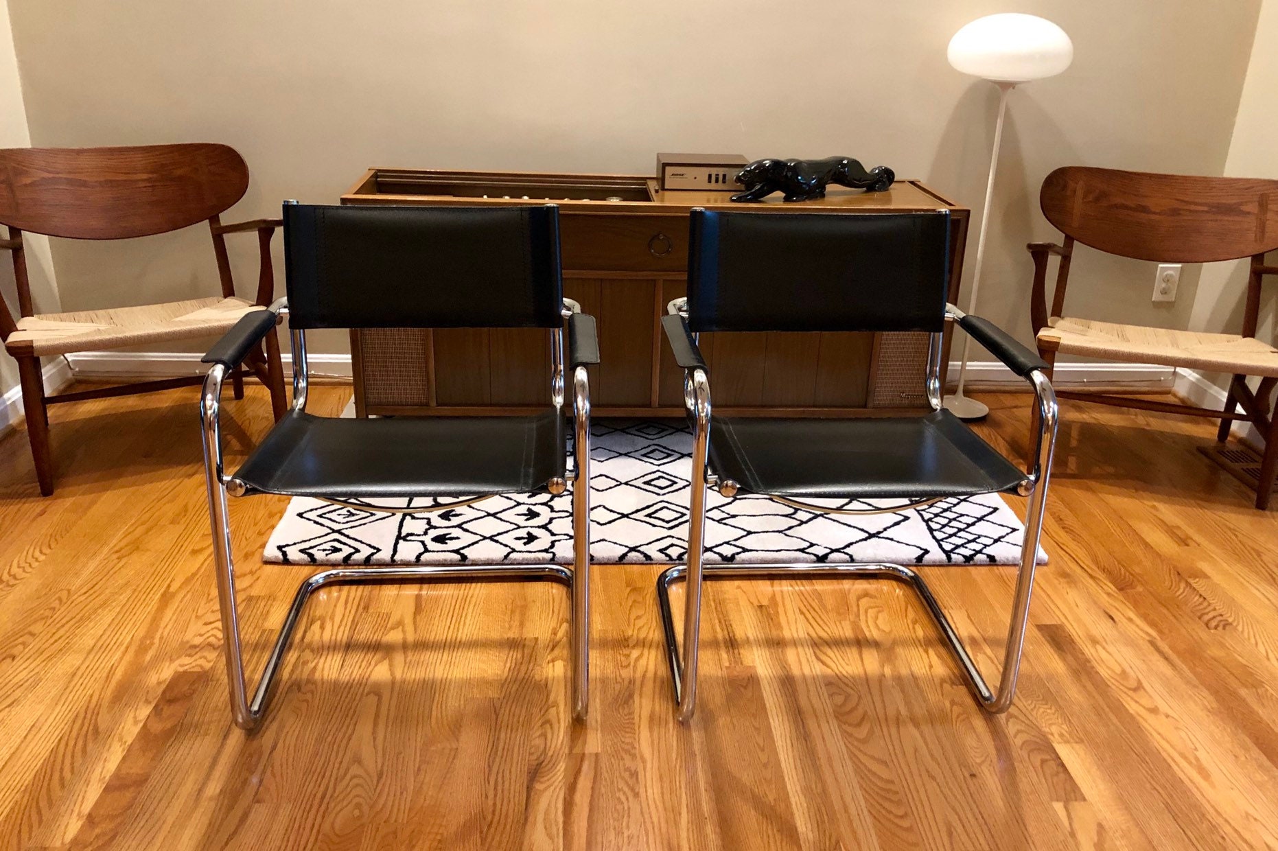 Pair of Mart Stam Cantilever Leather Arm Chairs Vintage Midcentury