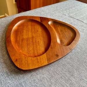 Large Teak Wood Serving Appetizer Tray 1960s Free Shipping image 1