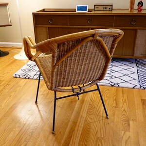 Free Shipping Vintage Mid-Century Modern Rattan & Sculpted Bamboo Hoop Chair With Iron and Brass Legs image 8