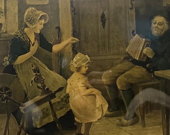 Lámina victoriana de bailarina - Marco de chapa de nogal, principios del siglo XX (42 cm x 37 cm)