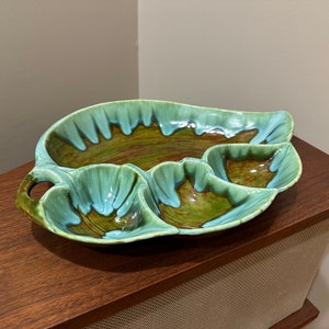 Glazed Ceramic Green Leaf MCM Ashtray, Studio Pottery Signed 1971 Free Shipping image 1