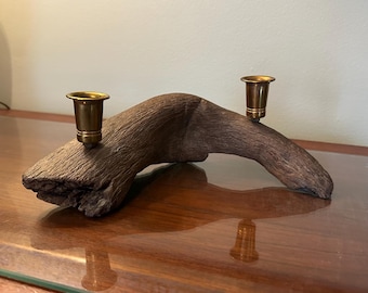 Candelabro moderno de mediados de siglo con madera flotante / Decoración rústica MCM