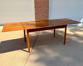 Vintage Teak Dining Table by A.B.J. Made in Denmark Drawleaf