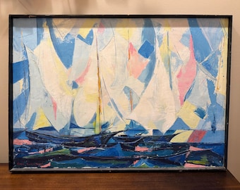 Original Mid Century Sailboat Oil Painting by Frank Curtis Reed 34.25 x 24.25