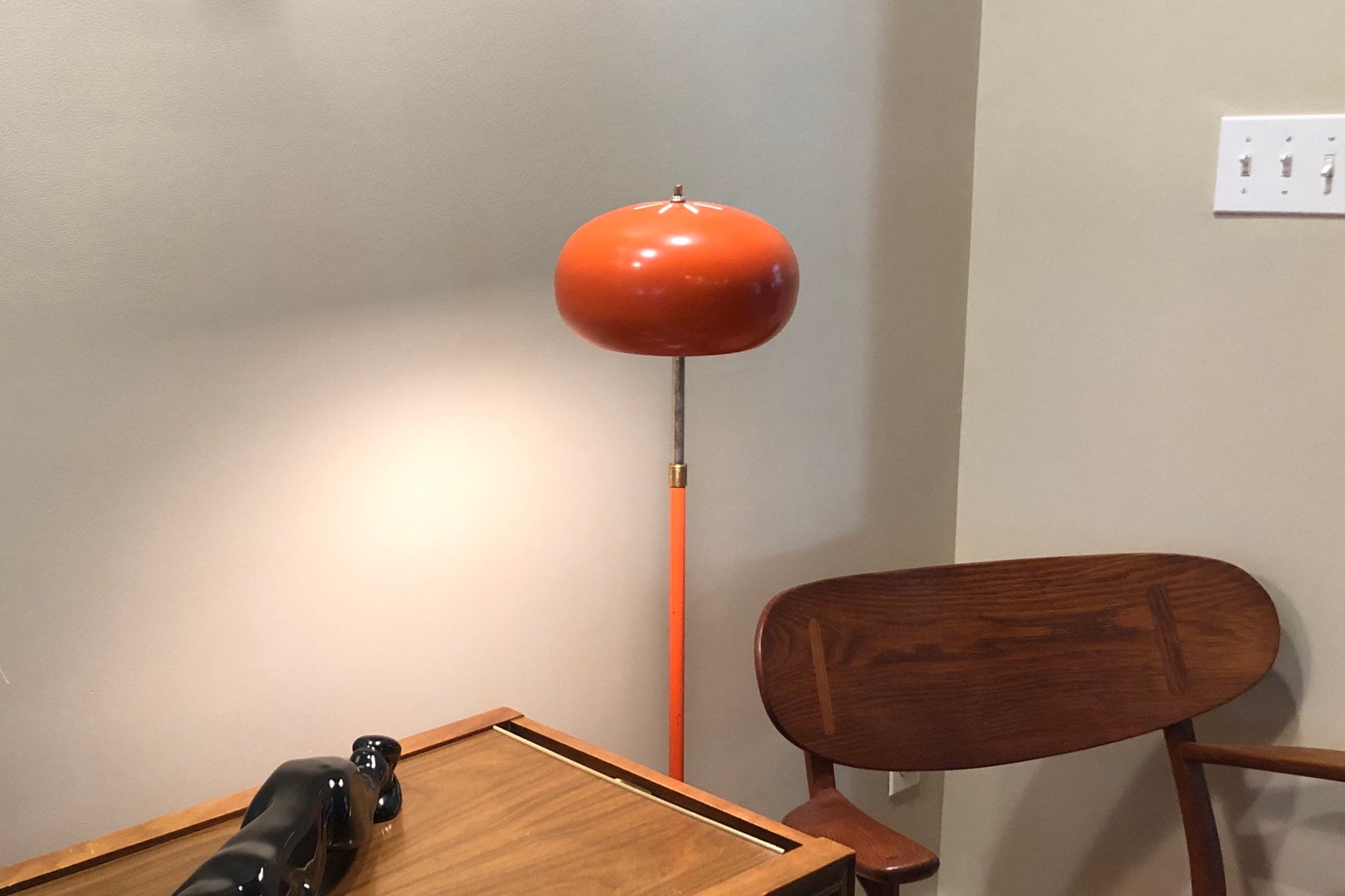 Vintage Clover Lamp Company Orange Midcentury Floor Reading Task Lamp