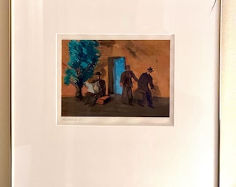 Claude Darotchetche Original 1983 Figurative Gouache Painting 16” x 16”