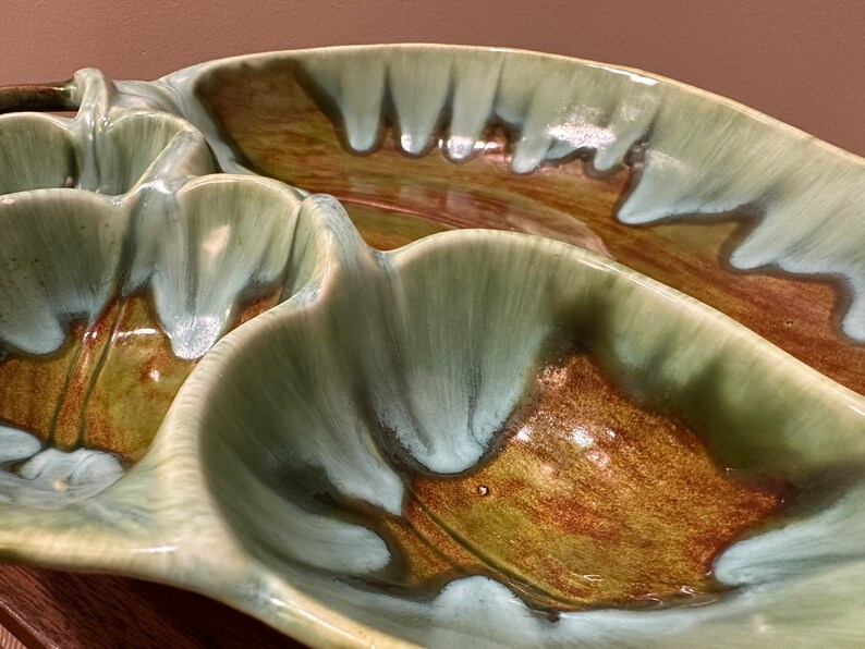 Glazed Ceramic Green Leaf MCM Ashtray, Studio Pottery Signed 1971 Free Shipping image 4