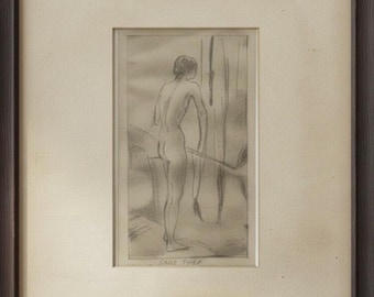 Boceto original de desnudo - Jane Irish Arte modernista contemporáneo 15,5” x 12,5”